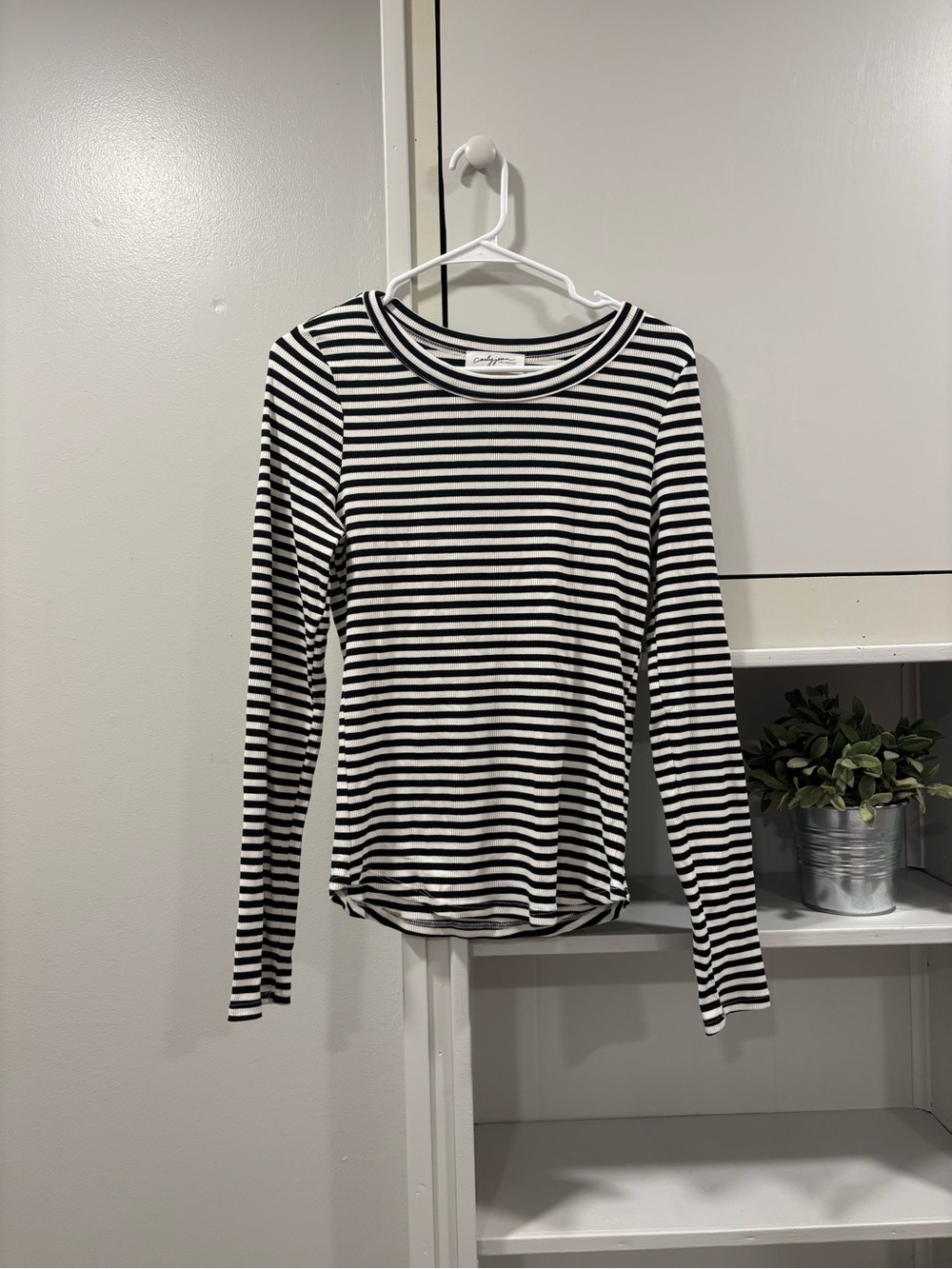 Carly Jean Los Angeles Black & White Striped Long-Sleeve Crewneck